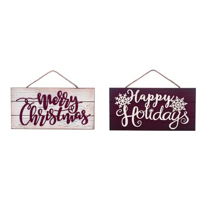 Transpac Wood 16 in. Multicolor Christmas Merry Holiday Wall Decor Set of 2