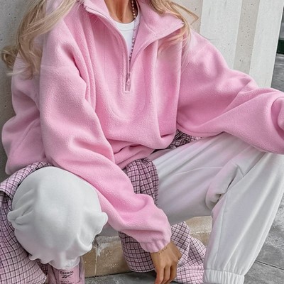 Women's Quarter Zip Pullover Casual Long Sleeve Shirts Half Zip Sweatshirt Trendy Clothes