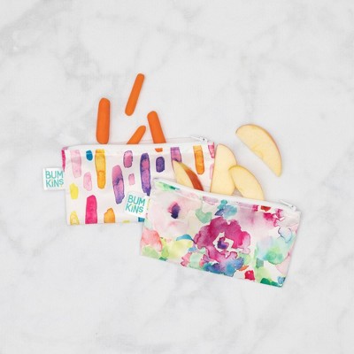 Bumkins Reusable Snack Bag 2pk - Watercolor/Brush Stroke: BPA-Free, Nylon Material, 7x7 Inches
