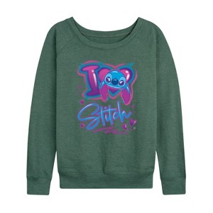 Women's - Lilo and Stitch - I Love Stitch Lightweight French Terry Wide Neck Long Sleeve Shirt - 1 of 4