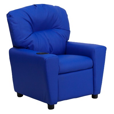 Emma And Oliver Blue Vinyl Kids Recliner With Cup Holder : Target