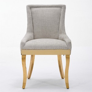 COWLOWN Set of 2 Modern Chenille Dining Chairs, Gold-Accent Upholstered Chairs with Curved Metal Legs - 1 of 4