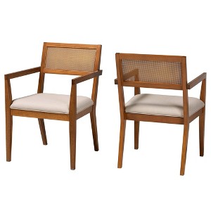 Baxton Studio Emilia Fabric and Wood 2pc Arm Chair Set with Woven Rattan - 1 of 4