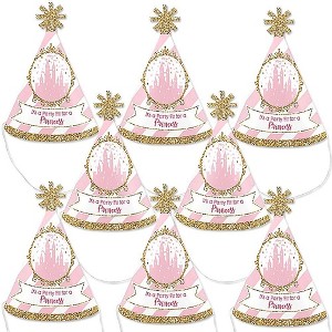 Big Dot of Happiness Little Princess Crown - Mini Cone Pink and Gold Princess Baby Shower or Birthday Party Hats - Small Little Party Hats - Set of 8 - 1 of 4