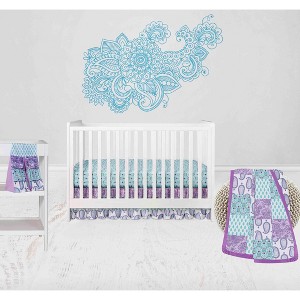 Bacati - Paisley Isabella Purple Lilac Aqua 4 pc Crib Bedding Set with Diaper Caddy - 1 of 4