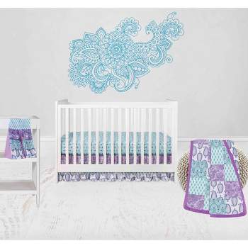 Bacati - Paisley Isabella Purple Lilac Aqua 4 pc Crib Bedding Set with Diaper Caddy