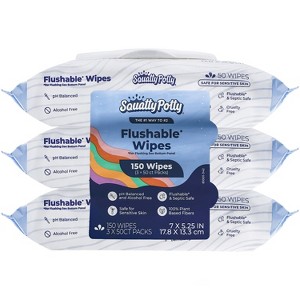Squatty Potty Flushable Wipes - 3 Pack (150 Total Wipes) - 99% Water & Plant-Based -  pH Balanced - Septic Safe Adult Wet Wipes - 1 of 4