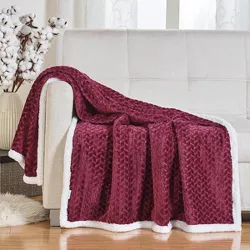 Kate Aurora Ultra Soft & Plush Herringbone Sherpa Backing  Sofa Accent Throw Blanket - 50 in. W x 60 in. L