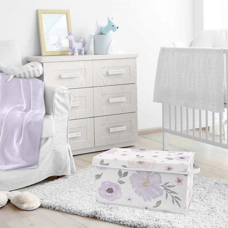 Sweet Jojo Designs Girl Fabric Storage Toy Bin Watercolor Floral Purple Pink and Grey, 3 of 6