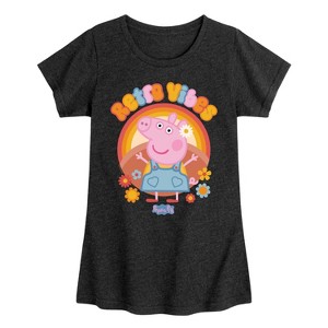 Girls' - Peppa Pig - Retro Vibes Groovy Flowers Fitted Short Sleeve Graphic T-Shirt - 1 of 4