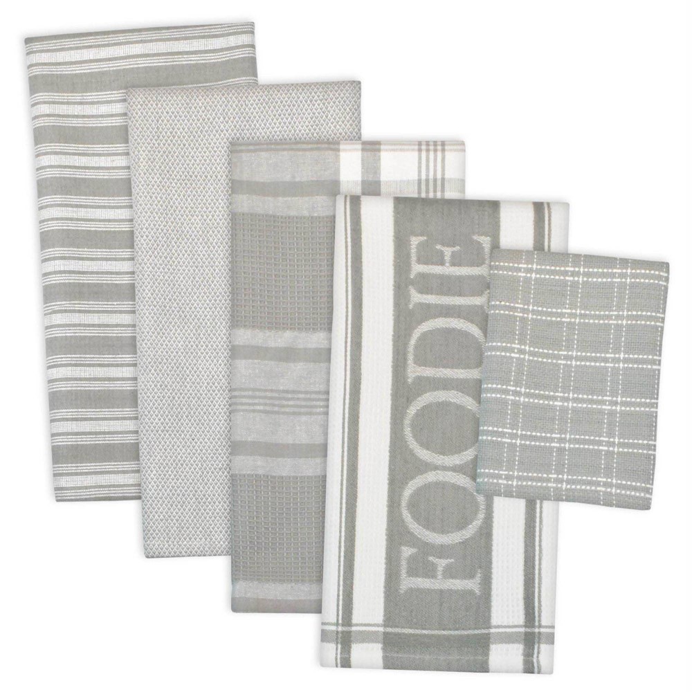Photos - Towel 5pc Cotton Foodie Dishtowel and Dishcloth Set Gray - Design Imports