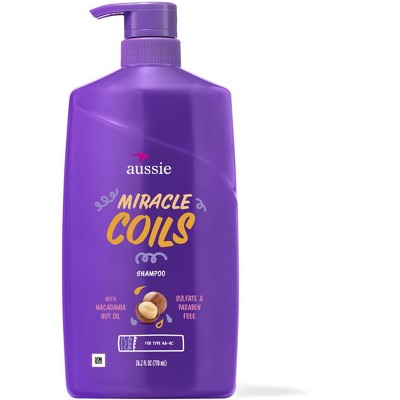 Aussie Miracle Coils Shampoo with Macadamia Nut Oil for Coily Hair, Sulfate and Paraben-Free, 26.2 fl oz