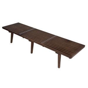 LeisureMod 72" Mid-Century Slatted Wood Entry Bench, Walnut - 1 of 4