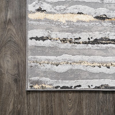 Gray and Black Striped Synthetic 3x5 Area Rug