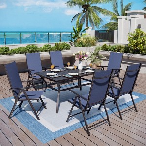 Captiva Designs 7pc Patio Dining Set with Slat-top Rectangle Table & Sling Foldable Chair - 1 of 4
