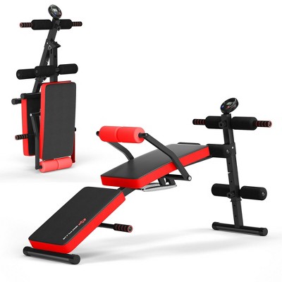  MBB 11 In 1 Adjustable Ab Core Exercise Bench Abdominal  Workout Fitness Machine Foldable Sit Up Bench Full Body Exercise Trainer  Equipment with LCD Monitor for Leg Sit-up Training, Wine-red 