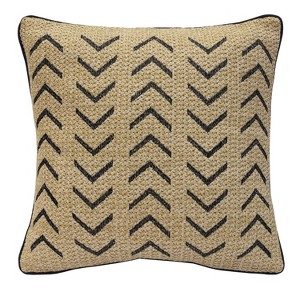 Outdoor Decor by Commonwealth Embroidered Raffia Outdoor Pillow Cover 18" x 18" Black (Cover Only) - 1 of 4