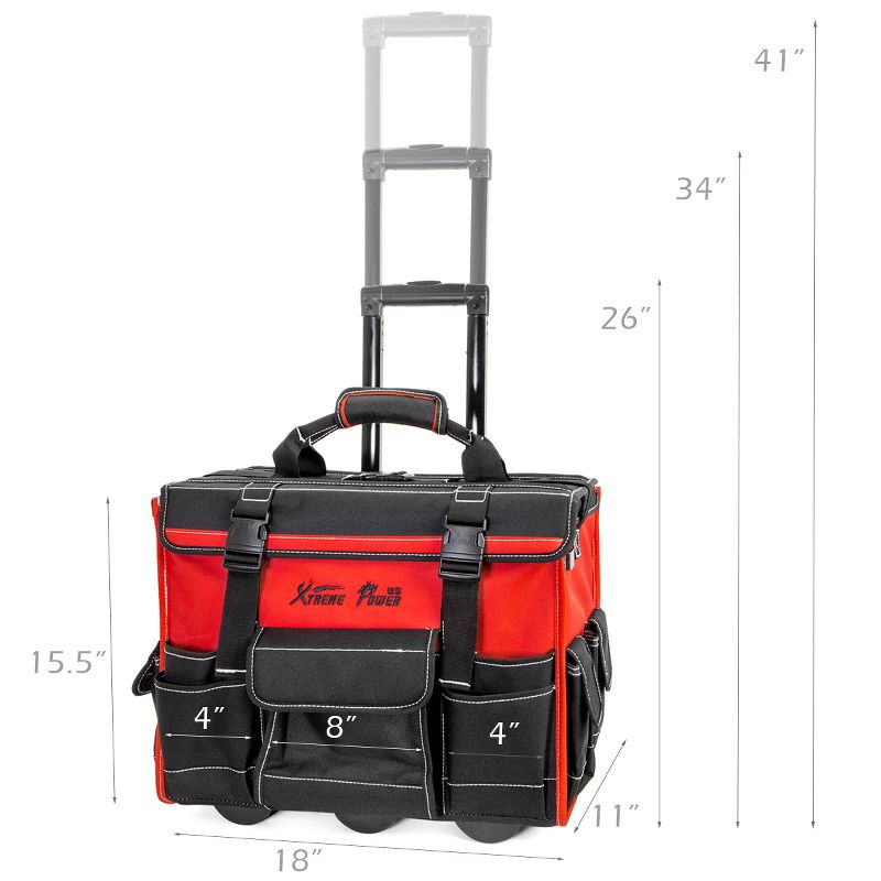 XtremepowerUS Rolling Tool Bag 18" With Wheels Portable Storage Organizer, 3 of 7