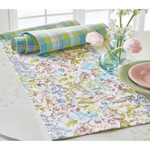 tagltd 14.5" x 72" Meadow Runner Reversible Hand Screen Printed Floral Design And Plaid Backing Table Home Decor - 1 of 3