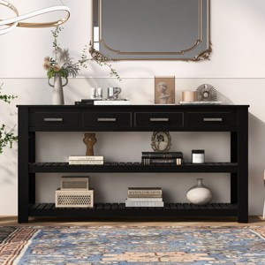 Console Table with 4 Drawers and 2 Shelves, Vintage Brown Entryway Table for Hallway, Living Room, Sofa Back or Foyer Storage-The Pop Home - 1 of 4