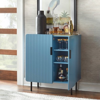 Fulton Blue MDF Channel Front Sideboard Buffet with Black Metal Legs