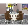 HomeStock 5-Pc Linen White Finish Solid Wood Top - Round Dining Room Set with Dropleaf - Seats 4 - 2 of 4