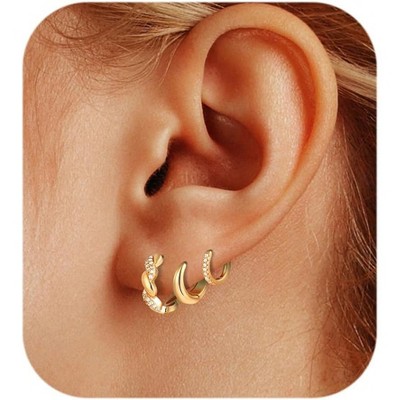 Gold Chunky Hoop Earrings Set for Women, 14K Gold Plated Twisted Huggie Hoop Earring, Thick Open Hoops Set Lightweight