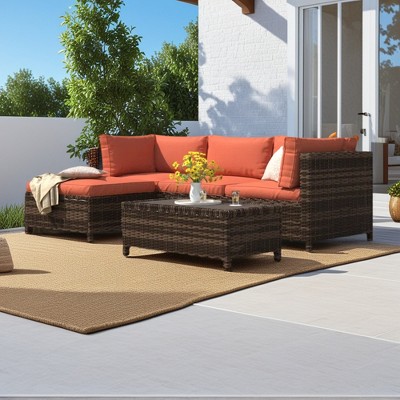 Chic Crate - Parkhurst 3-Person Outdoor Rattan Sectional w/ Cushions & Weather-Resistant Steel