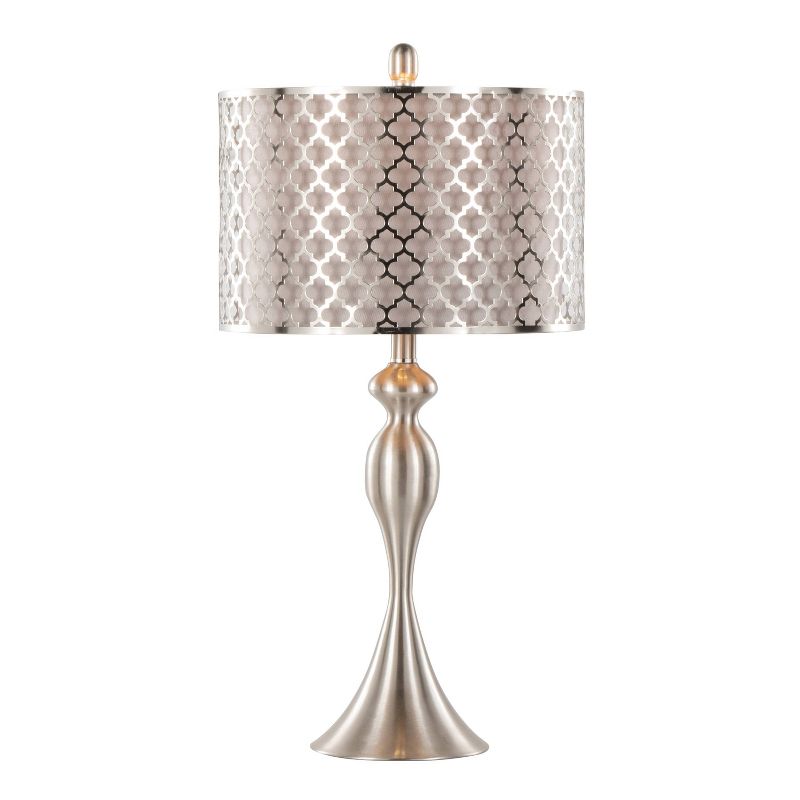 LumiSource (Set of 2) Ashland 27&#34; Contemporary Table Lamps Brushed Nickel with Gray Textured Linen and Laser Cut Shade from Grandview Gallery, 3 of 8