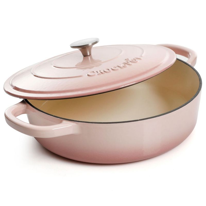 Crock Pot Artisan 5 Quart Round Enameled Cast Iron Braiser Pan with Self Basting Lid in Blush Pink, 2 of 7