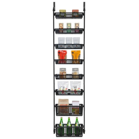 Smart Design 8-Tier Over The Door Hanging Pantry Organizer with 6 full Baskets and 2 Deep Baskets Black: Steel Kitchen Storage, 77" Height