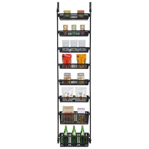 Smart Design 8-Tier Over The Door Hanging Pantry Organizer with 6 full Baskets and 2 Deep Baskets Black: Steel Kitchen Storage, 77" Height - 1 of 4