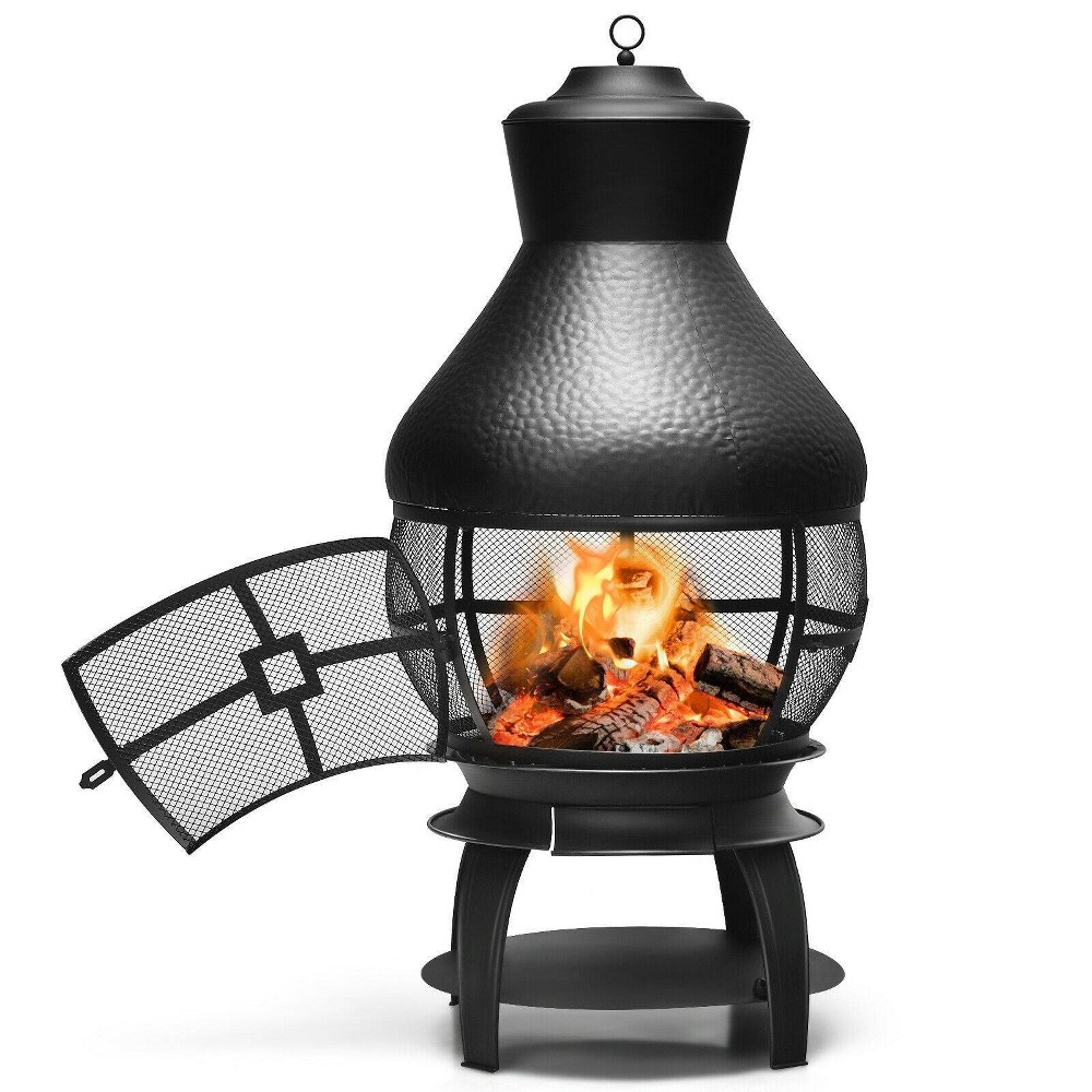 Photos - Electric Fireplace WELLFOR 20" Wood Burning Patio Chimney Outdoor Fireplace W-70670 Black