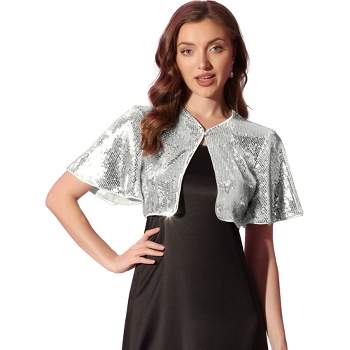 Allegra K Sequin Jacket for Women's Flared Sleeve Sparkly Bolero Crop Glitter Shrug