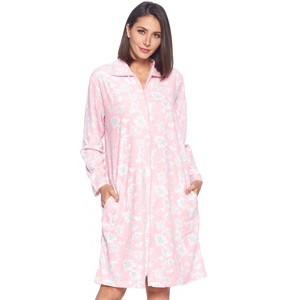 Casual Nights Women's Printed Zipper Front Micro Fleece Robe Duster - 1 of 4