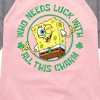 Girls' - SpongeBob Squarepants - Who Needs Luck With This Charm Shirt Tail Raglan Graphic T-shirt - 2 of 4
