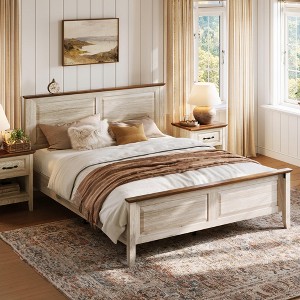 Wood Queen Bed Frame with Headboard and High Footboard, Farmhouse Style - 1 of 4