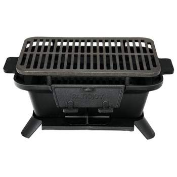 Tangkula Portable Heavy Duty Cast Iron Charcoal Grill Tabletop BBQ Stove with Double-sided Grilling Net for Camping