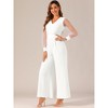 Allegra K Women's Elegant V Neck Mesh Long Sleeve Loose Wide Leg Party Jumpsuits - 2 of 4