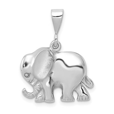Black Bow Jewelry 14k White Gold Polished and Satin Elephant Pendant, 19mm