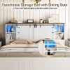 Bed Frame with Storage, Farmhouse Design Featuring Charging Station and LED Light, Sliding Barn Door, Noise-Free, No Box Spring Required. - 4 of 4