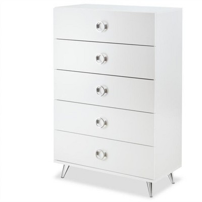 NicBex 5 Drawers Dresser for Bedroom,Chest of Drawers with Silver Ring Pulls,Modern Freestanding Dresser,Storage Dressers for Bedroom,White