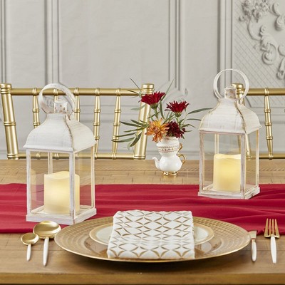 Winter Elegance Glass Tabletop Lantern with LED Candle - Set of 2
