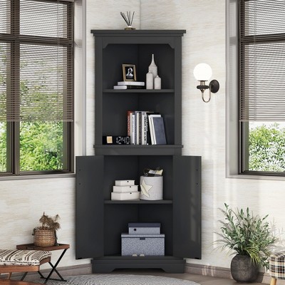 MOEPISY Tall Corner Cabinet with Doors, Black