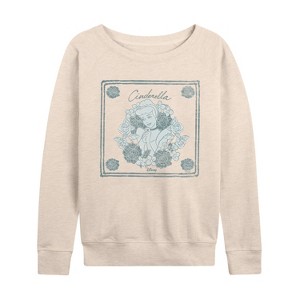 Women's - Disney Princess - Cinderella Flowers Lightweight French Terry Wide Neck Long Sleeve Graphic Shirt - 1 of 4