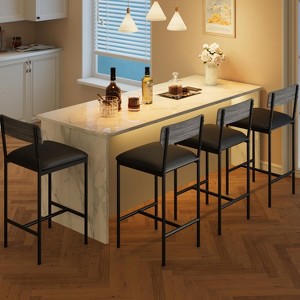 Bar Stools Set of 4, Kitchen Bar Stools with Footrest, PU Upholstered Counter Height Barstools - 1 of 4