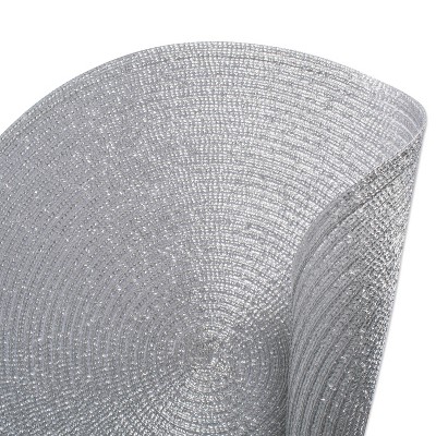 Set of 4 Metallic Silver Round Woven Placemats