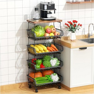 5 Tier Stackable Fruit Vegetable Storage Baskets with Wheels, Metal Wire Storage Basket Organizer Baskets - 1 of 4