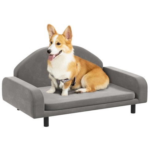 Raised Dog Sofa, Elevated Pet Sofa for Small and Medium Dogs, with Removable Soft Cushion, Anti-Slip Pads, Simple Installation, Gray Tucker Murphy Pet