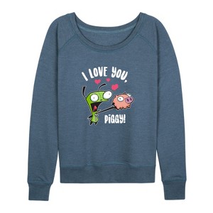 Women's - Invader ZIM - ZIM and GIR Lightweight French Terry Wide Neck Long Sleeve Shirt - 1 of 4